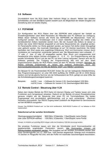 3.0 Software 3.1 PCPARAM 3.2 Remote Control - Steuerung über V.24