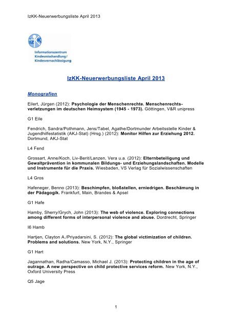 IzKK-Neuerwerbungsliste April 2013 - Deutsches Jugendinstitut e.V.