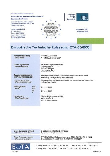 Europäische Technische Zulassung ETA-03-0053 - FRANKEN ...
