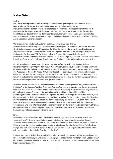 Arbeitsbericht 2012 im pdf Format - Gesellschaft für bedrohte Völker