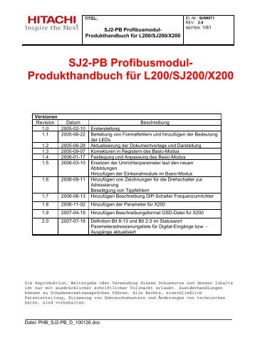 SJ2-PB Profibusmodul- Produkthandbuch für L200/SJ200/X200