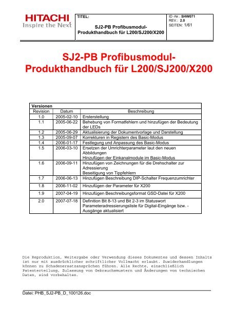 SJ2-PB Profibusmodul- Produkthandbuch für L200/SJ200/X200