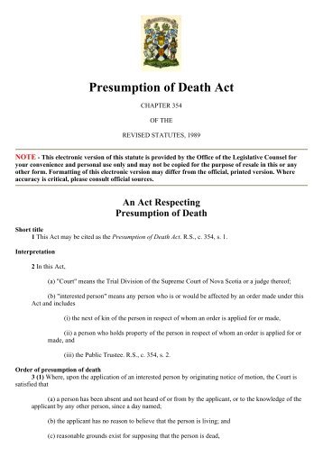 Presumption of Death Act, Nova Scotia.pdf - ICRC