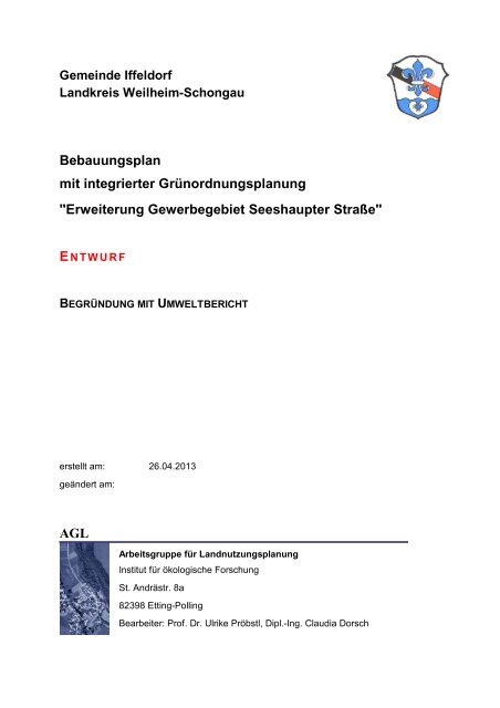 Erweiterung Gewerbegebiet Seeshaupter Straße - Gemeinde Iffeldorf