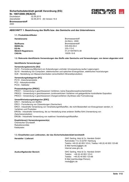 Sicherheitsdatenblatt - GHC Gerling, Holz + Co. Handels GmbH