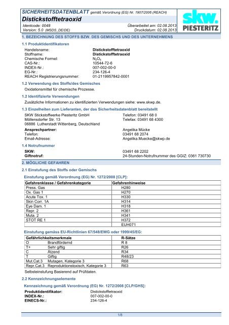 Distickstofftetraoxid - SKW Stickstoffwerke Piesteritz GmbH