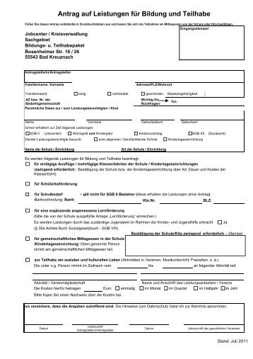 Antrag auf Leistungen für Bildung und Teilhabe - Landkreis Bad ...