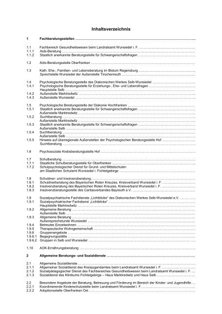 Inhaltsverzeichnis - Landkreis Wunsiedel im Fichtelgebirge