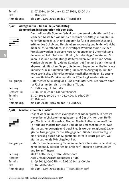 Fortbildungsprogramm 2014 - Evangelische Kirche in ...