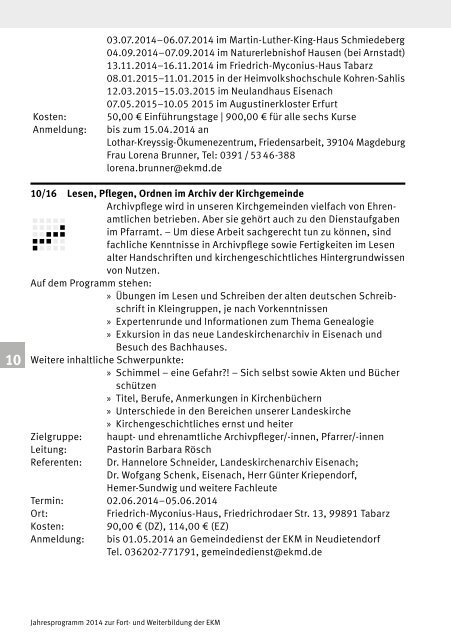 Fortbildungsprogramm 2014 - Evangelische Kirche in ...