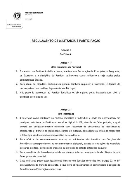 Regulamento de Militância e Participação do Partido Socialista