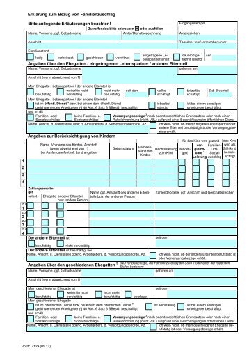 Erklärung zum Bezug von Familienzuschlag (Vordr. 7129)