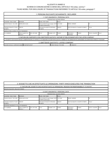 Internal Dealing - Paolo Marinsek - Interpump Group SpA