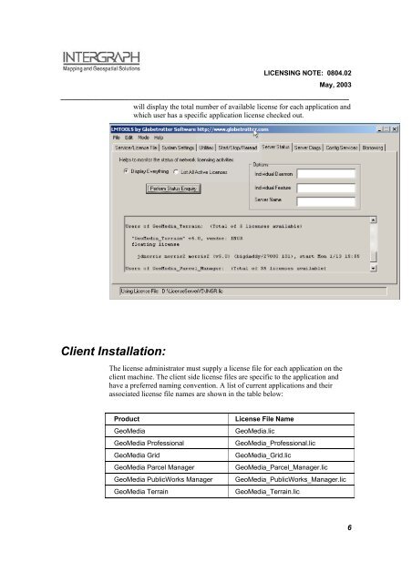 Concurrent Licensing with GeoMedia Applications - Intergraph