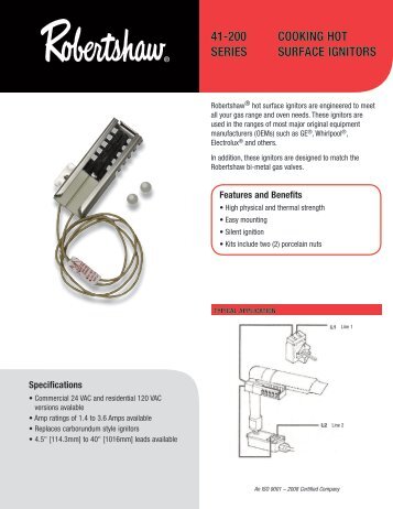 COOKING HOT SURFACE IGNITORS 41-200 SERIES - Uni-Line