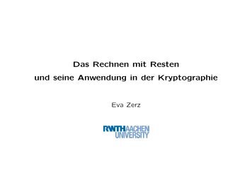 Das Rechnen mit Resten und seine Anwendung in der Kryptographie