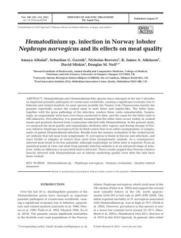 Hematodinium sp. infection in Norway lobster Nephrops norvegicus ...