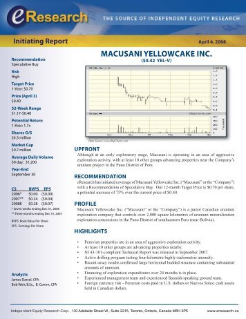 MACUSANI YELLOWCAKE INC. - InvestorIdeas.com
