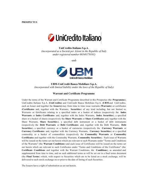 UniCredito Italiano SpA - Tradinglab - UniCredit