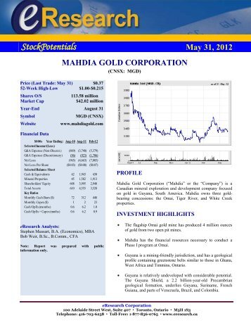Mahdia Gold Corporation (CNSX: MGD) - InvestorIdeas.com