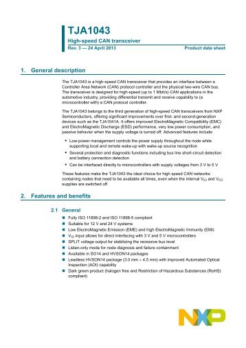 TJA1043 High-speed CAN transceiver - NXP Semiconductors