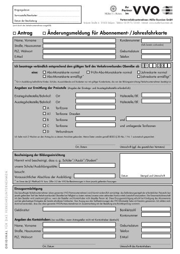 Änderungsmeldung für Abonnement-/Jahresfahrkarte Antrag - OVPS