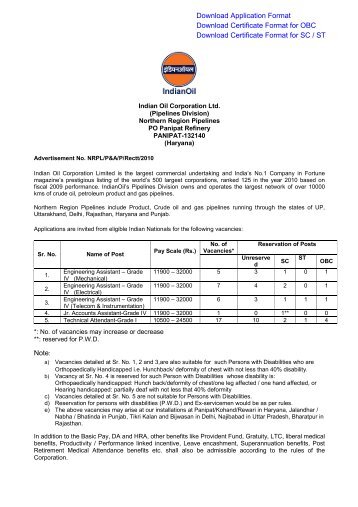 To Download Application Form - Indian Oil Corporation Limited