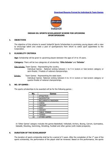 IndianOil Sports Scholarships 2013 - Indian Oil Corporation Limited