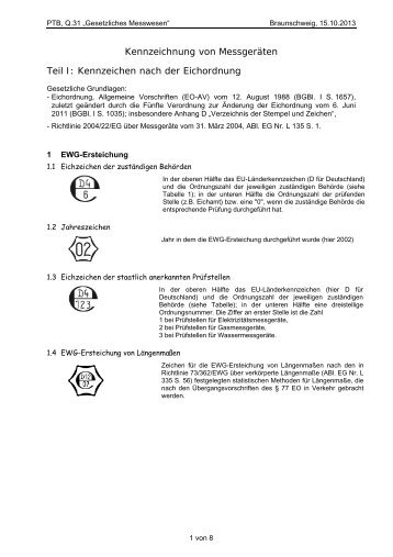 Kennzeichnung von Messgeräten nach der Eichordnung - PTB