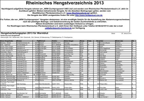 Rheinisches Hengstverzeichnis 2013 - Rheinlands Reiter+Pferde