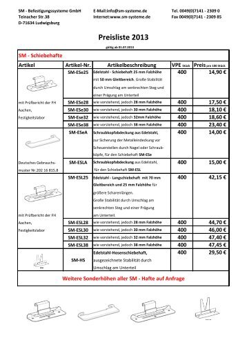 Preisliste 2013 - sm systeme