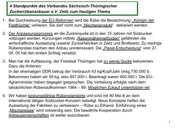 Zuckermarktreform und mögliche Konsequenzen für Thüringer ...