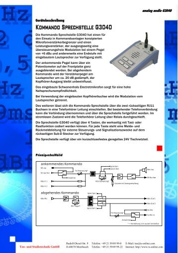 Produktinformation - T&S Ton- und Studiotechnik GmbH