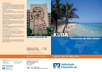 Reiseprospekt Kuba 2014 - Volksbank Chemnitz eG