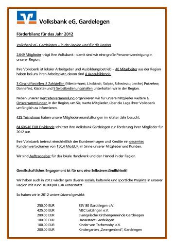 Unsere Förderbilanz 2012 - Volksbank eG, Gardelegen