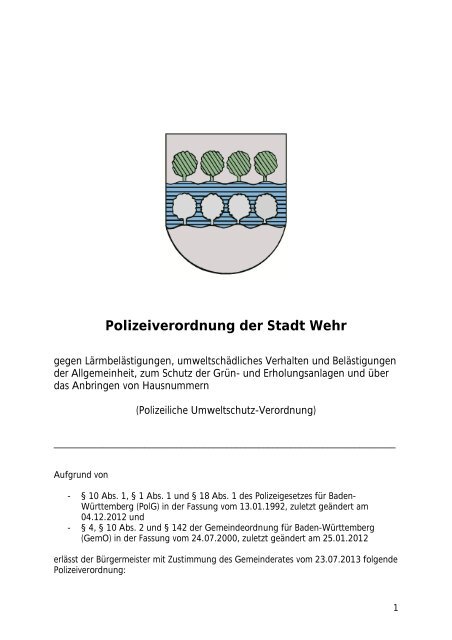 Polizeiverordnung der Stadt Wehr