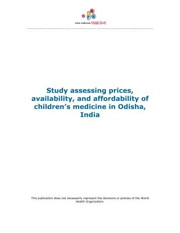 Study assessing prices, availability, and affordability of children's ...