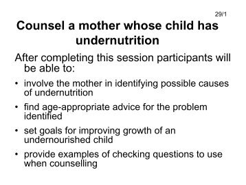 Counsel a mother whose child has undernutrition