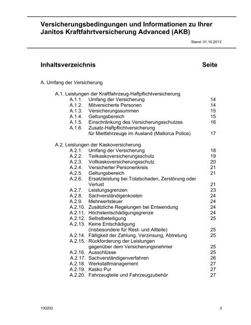 Versicherungs-Bedingungen Advanced - Janitos Versicherung AG