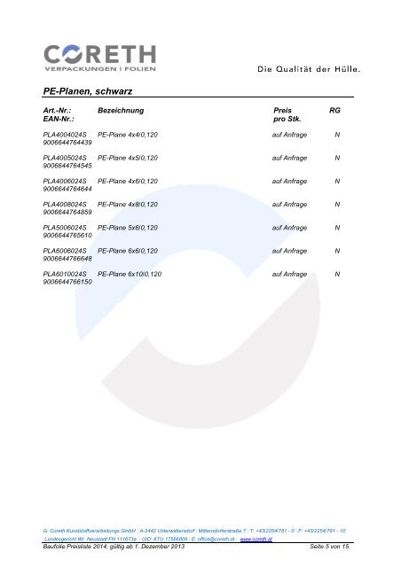 Preisliste 2014 zum Download - Coreth