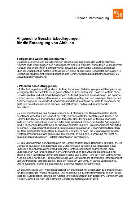 AGB Entsorgung von Abfällen (gewerbl. Bereich) - BSR