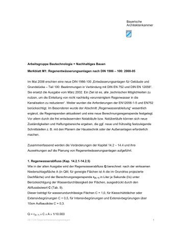 Arbeitsgruppe Bautechnologie + Nachhaltiges Bauen Merkblatt M1