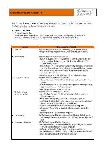 Deutsch Curriculum Klassen 7-8 - Copernicus-Gymnasium