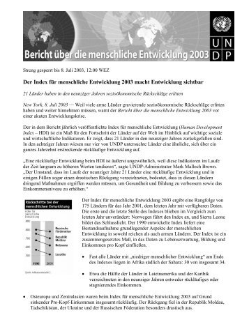 Der Index für menschliche Entwicklung 2003 macht Entwicklung ...