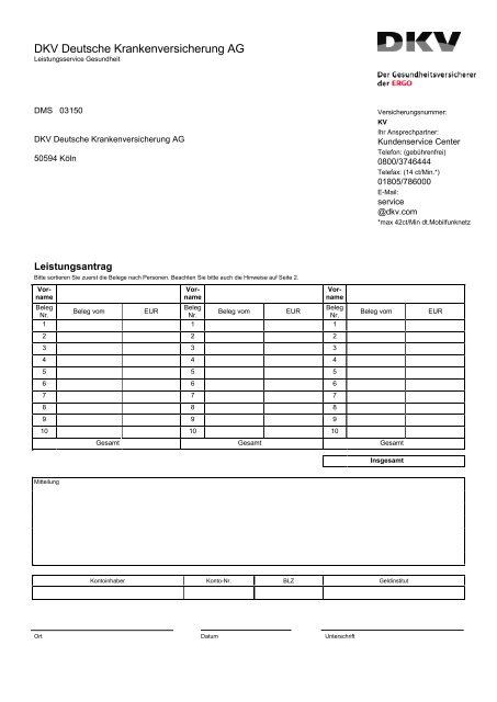 Leistungsantrag DKV
