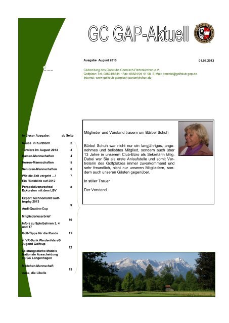 Infozeitschrift August 2013 - Golfclub Garmisch-Partenkirchen