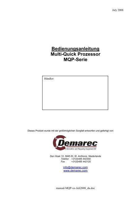 Bedienungsanleitung Multi-Quick Prozessor MQP-Serie - Hopf GmbH