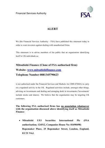 Mitsubishi Finance (Clone of FSA authorised firm) Website- www ...