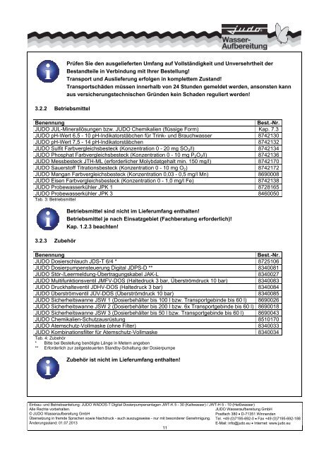 Einbau- und Betriebsanleitung - Judo Wasseraufbereitung GmbH