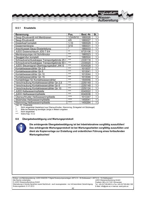 Einbau- und Betriebsanleitung - Judo Wasseraufbereitung GmbH